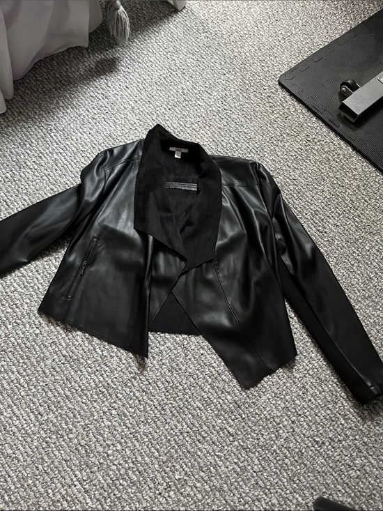 Bar III Jackets & Blazers - Bar III Black Faux Leather Draped Open-Front Jacket